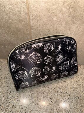Black Rose Floral Print Cosmetic Pouch
